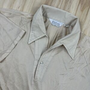 VTG Lilly Dache Shirt Mens Large Beige Polo 60s MOD‎ 70s Disco Collar USA Made